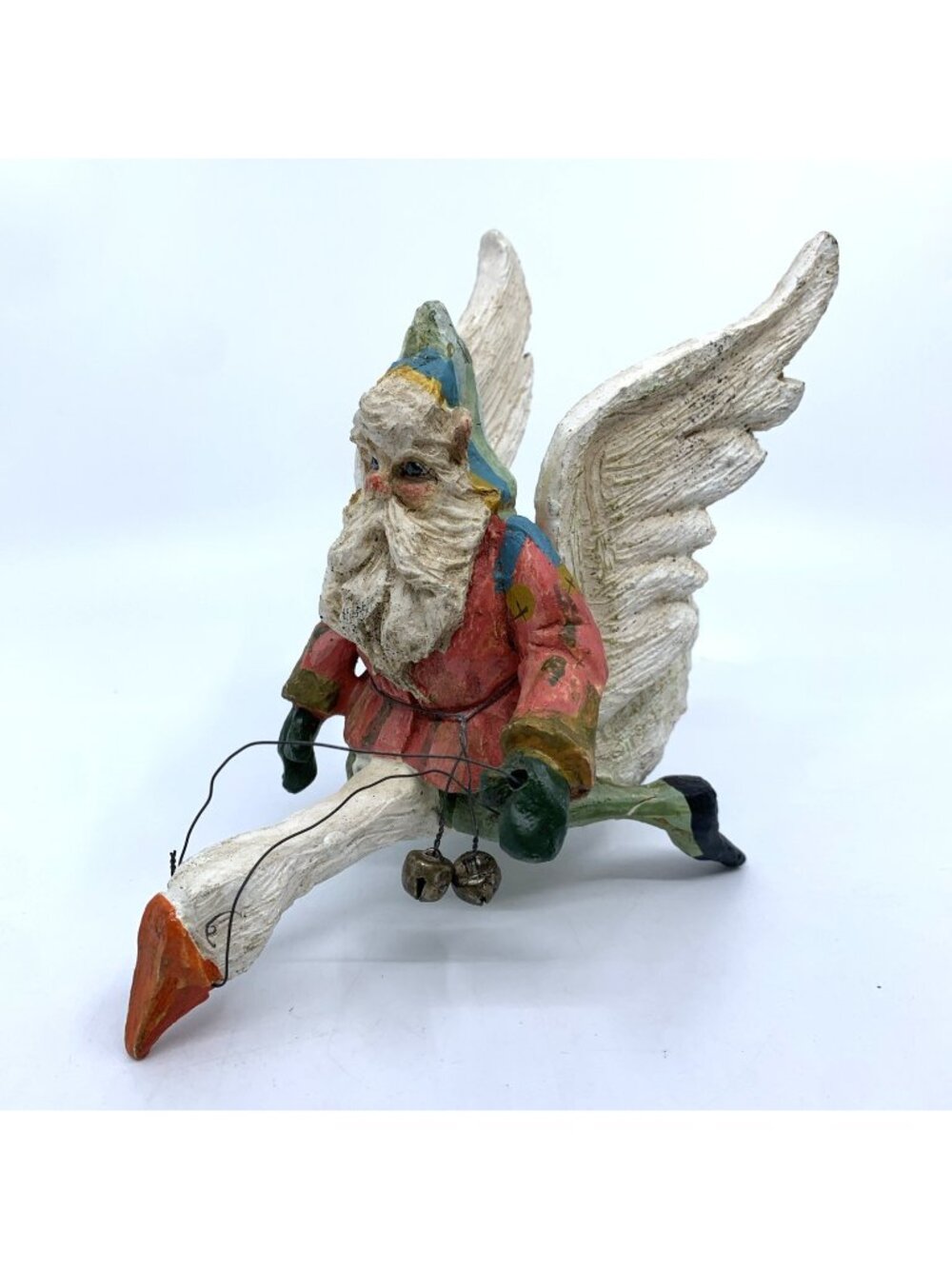 House of Hatten Ornament Santa Elf Riding Goose 1999 6" Tall Calla Enchanted Vtg